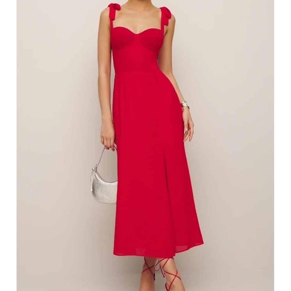 NWT Reformation Nadira Poinsettia Red Midi Dress 4P Sweetheart Bustier $278